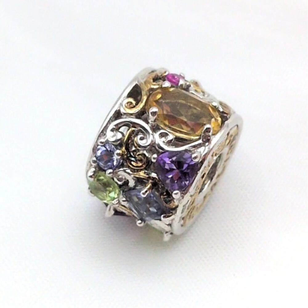 Gems En Vogue Michael V Sterling Silver Multi-Gemstone Multicolor Barrel Charm